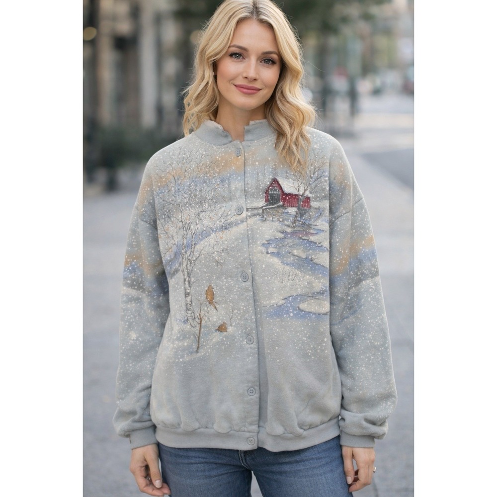 VTG Artisans Sunschein Cardigan XXL Winter Barn Birds Button‎ USA Grandma